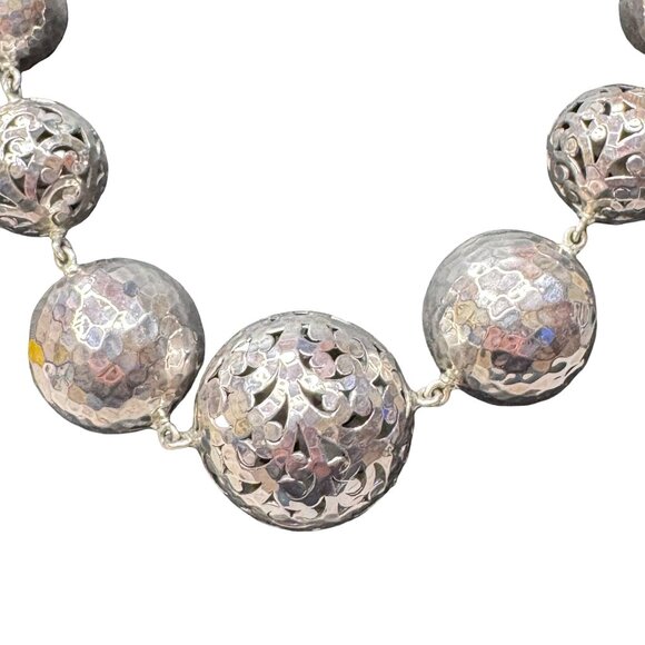 Lois Hill Statement 925 Sterling Silver Hammered Ball Station Bead Necklace 17" - Picture 2 of 10